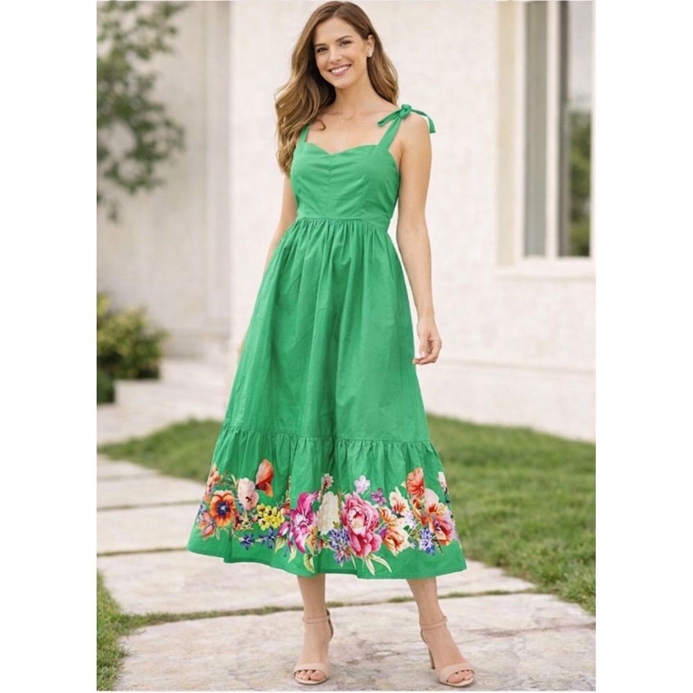 Women's Floral Midi Dress Size S Tie Strap Smocked Back Feminine Spring Resort